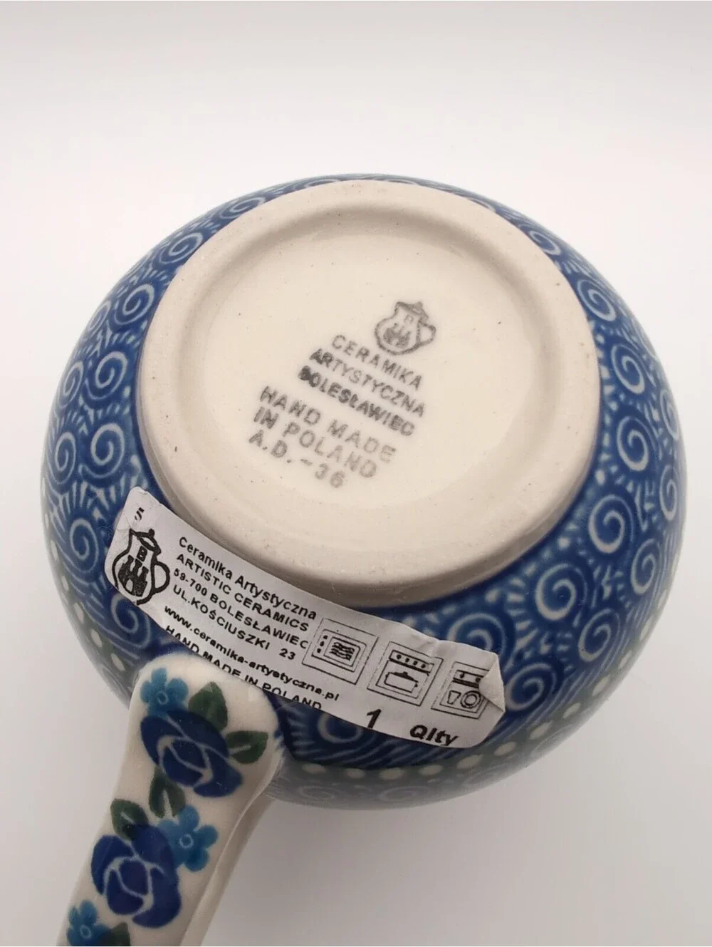 Polish Pottery Bubble Mug Blue Floral Swirl Ceramika Artystyczna Bolesławiec New